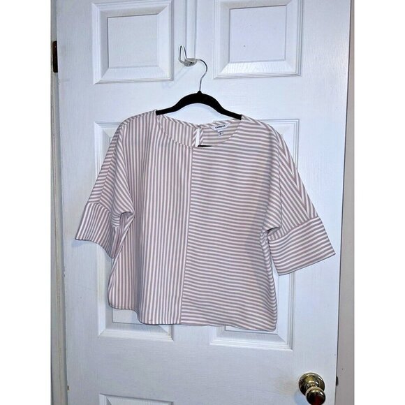 EXPRESS Striped Dolman Sleeve Minimalist Blouse Scoop Neck Sz XS - Picture 1 of 11